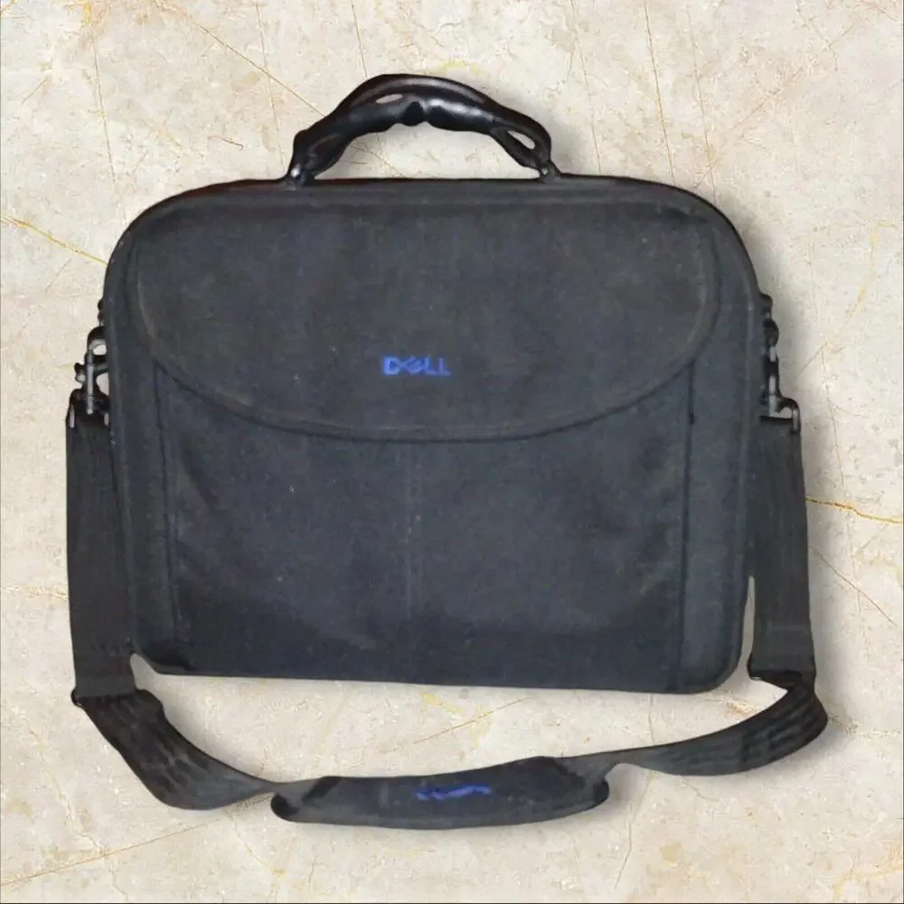 Vintage DELL Laptop Bag Canvas Black Messenger Carrying Shoulder
